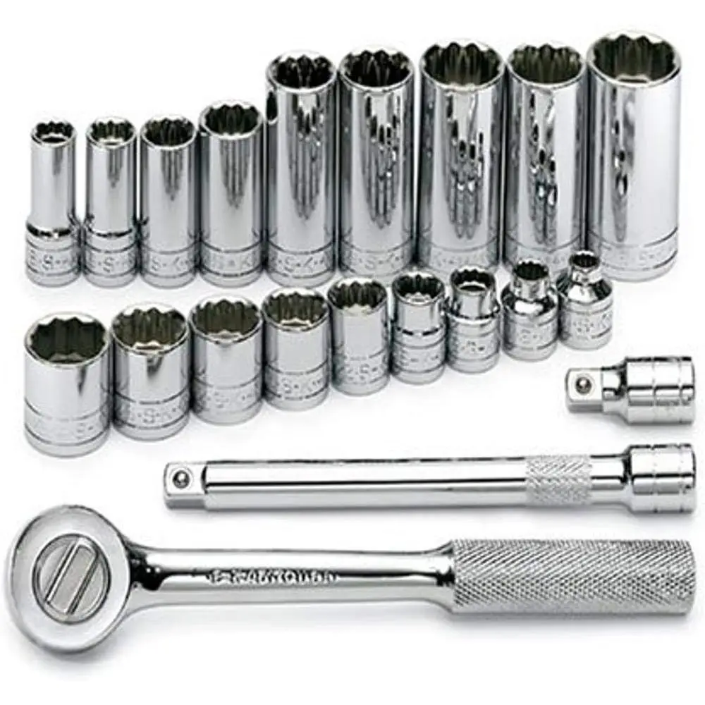 

21-Piece 3/8 in. Drive 6-Point Standard and Deep Socket Set - Chrome Finish, Made in USA