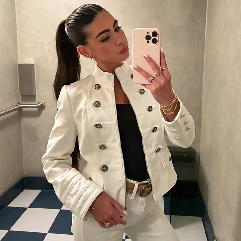 HXAO Women's Jacket Fitted Women's Cropped Long Sleeve Tops Zip Up Women Coat Button Outerwear Top Female Daily Summer Jacket
