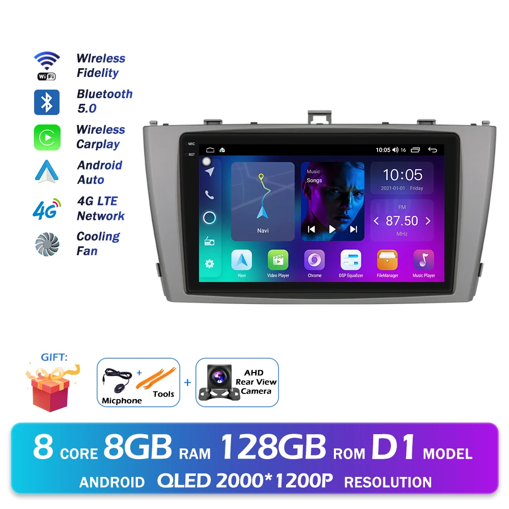 Android 16 QLED 2000*1200 P Voor Toyota Avensis T27 2008-2015 GPS Navigatie Multimedia Speler Auto draadloze CarPlay WIFI 4G