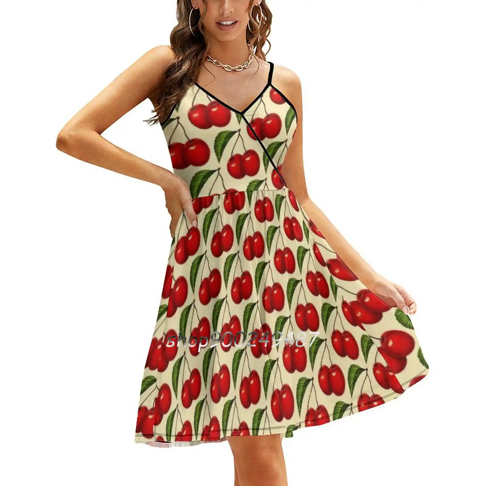 

Cherry Pattern New Summer Cut Sexy Dresses Ladies Club Wear Party Sundresses Food Fruit