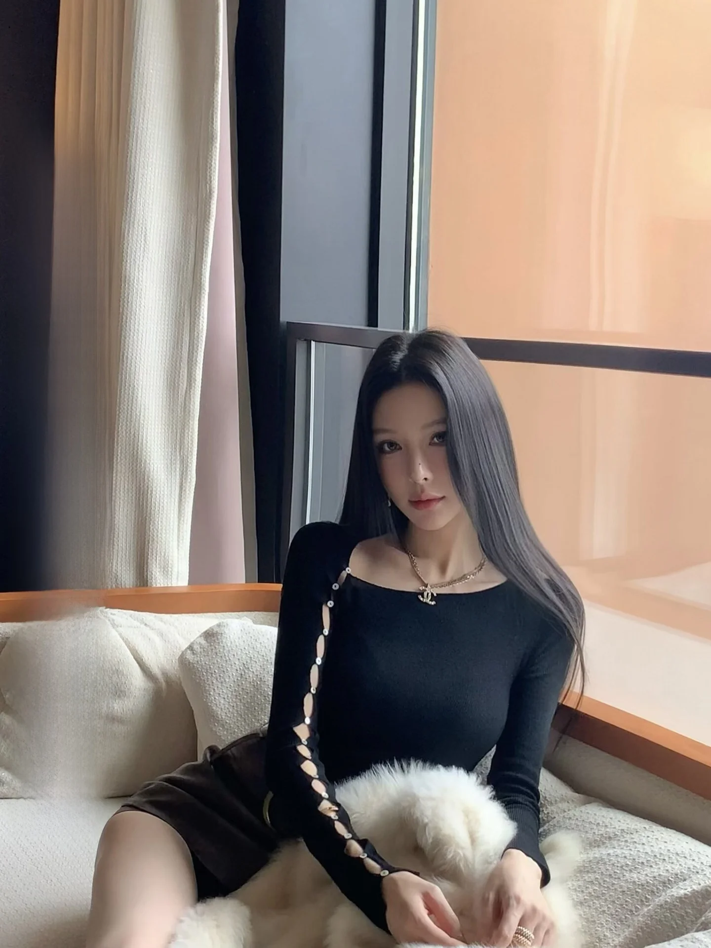 

Fbblimit Asymmetric Design Silk Wool Blend Knit Top Ele Sle Long Sve Soft Fabric Autumn Winter Women's Faion