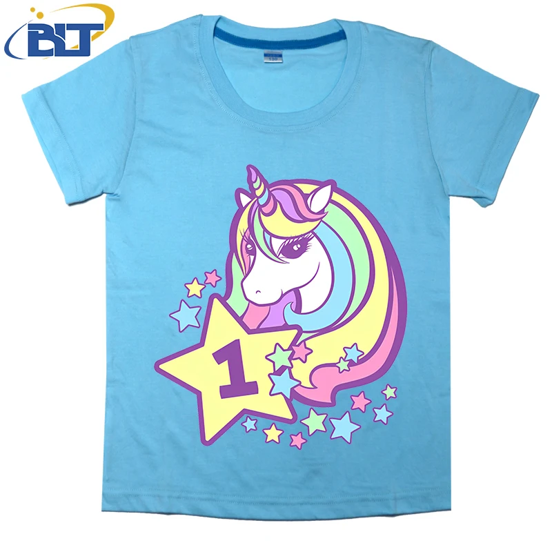 Birthday cute Unicorn girl’s printed children’s T-shirt, summer cotton short-sleeved casual top, suitable for boys and girls