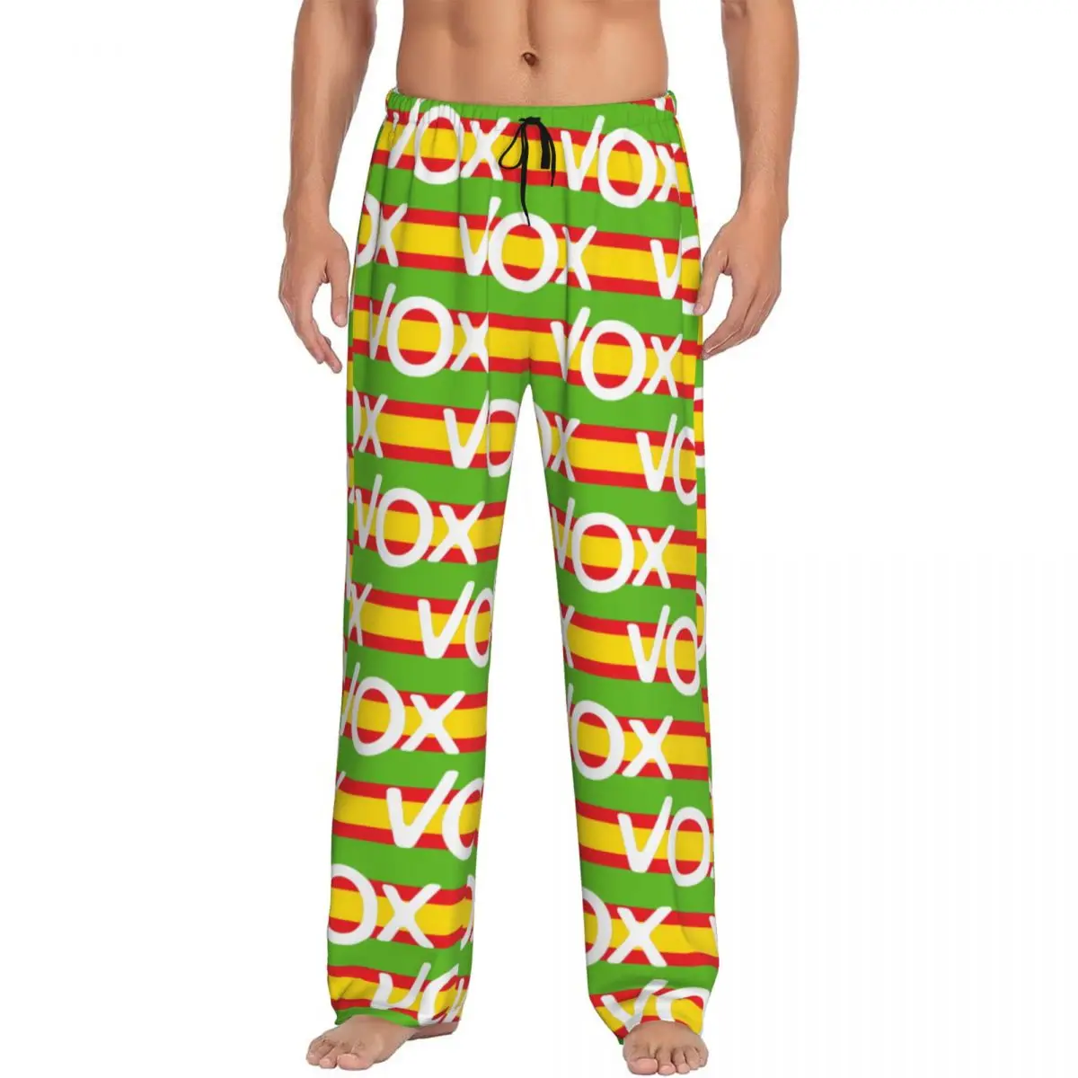 Custom Spain Vox Pajama Pants Sleepwear Men Elastic Waistband Spanish Flag Sleep Lounge Bottoms with Pockets