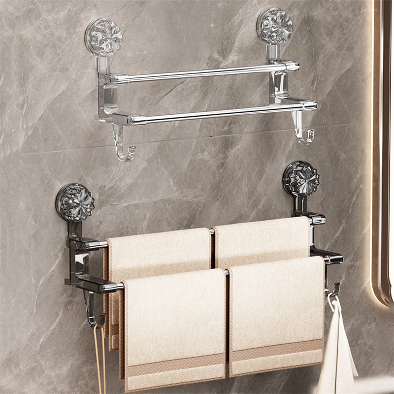 Dual-layer Suction Cup Towel Rack Stainless Steel Bath Towel Holder Shower Door Towel Bar Rack Bathroom Accessories