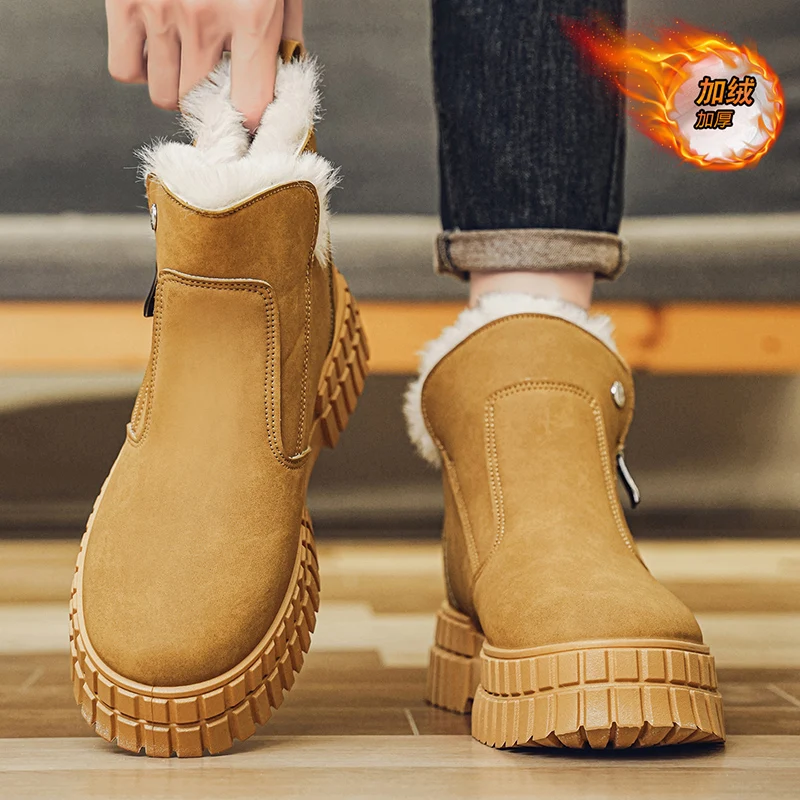 Nuove scarpe alte da uomo in cotone spesso e peluche autunnali e invernali, casual, antiscivolo, con suola spessa, resistenti al freddo, cotone caldo