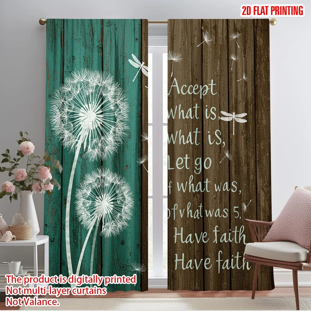 

2pcs 2D flat printing Curtain Dandelion Dragonflies Wall Polyester Without Electricity Birthday Party for Room bedroom wall