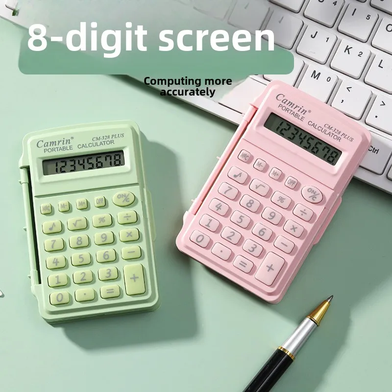 Fashion Stay Mini Flip Calculator 8 Digits Lightweight Mini Scientific Calculator Candy Color Portable Student Stationery