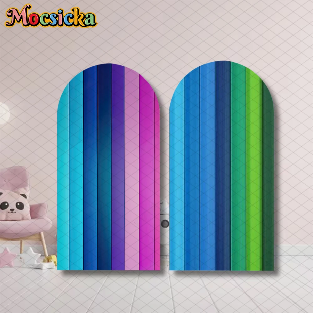 Mocsicka Birthday Arch Covers Backdrop Double-Faced Wedding Arched Background Color Pink Brown Blue Red Green Stripe Decorations