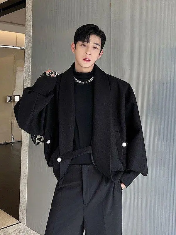 

Мужское модное свободное шерстяное пальто для осени и зимы: новая стильная теплая куртка с защитой от холода, повседневная модель.