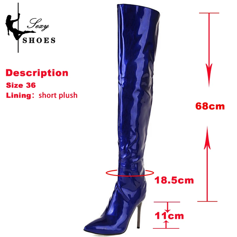 Patent Leather Over the Knee High Boots Women Sexy Party Dance Autumn Winter Shoes Ladies LEOPARD Blue Gold Heels Long Boots