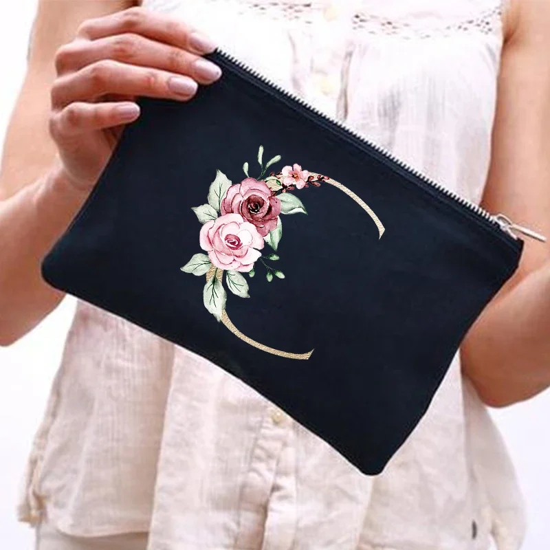 Bolsas de maquillaje con estampado de letras para dama de honor, estuche de cosméticos, organizador de artículos de tocador de viaje, monedero, regalos de novia de boda, bolsa de almacenamiento de lavado femenino