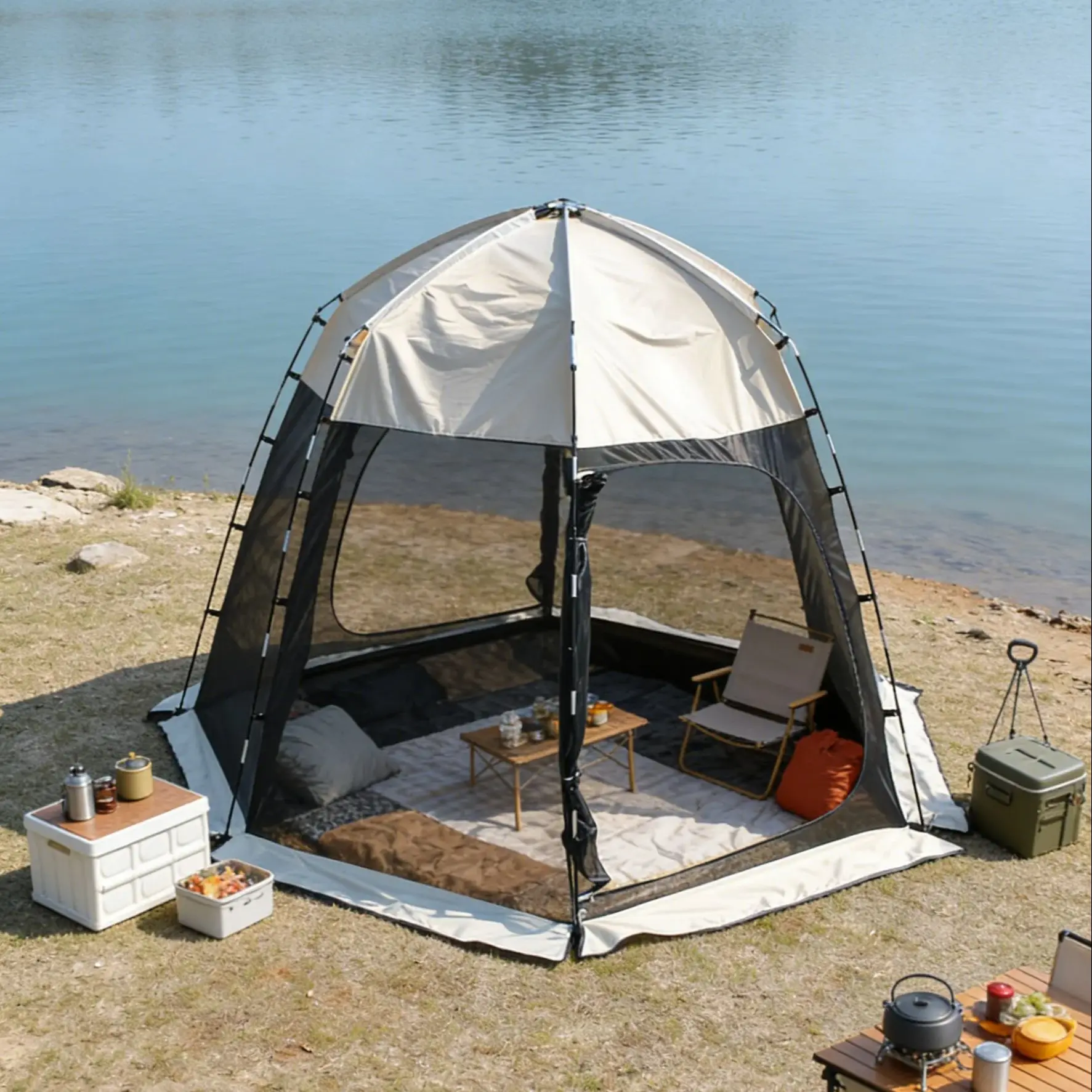 

Палатка-домик на 4 человека с москитной сеткой, большая семейная палатка для кемпинга, защита от насекомых, просторное уличное убежище, комната для вечеринок на заднем дворе