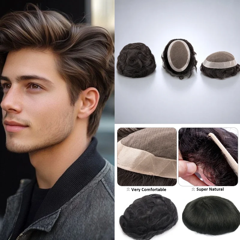 100% Human Hair D7-3 Mono Base Man Topper 6x8 6inch Straight Mono+NPU Hand-Tied Remy Hair For First Dates 72H Ship Free Tape