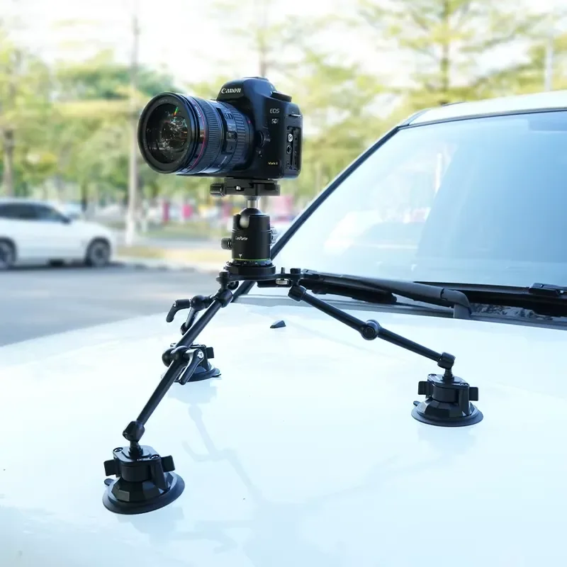 Heavy Duty Aluminum Alloy Car Mount Magic Arm Tripod with Triple Suction Cup for DSLR SLR Camera Holder Accessories