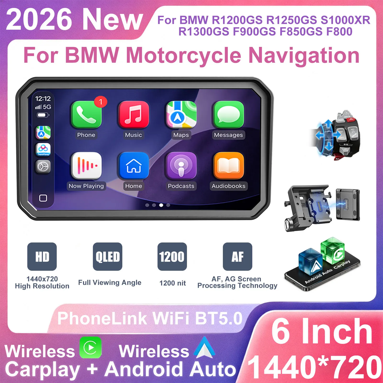LBW 6–7-inch CarPlay Android GPS Navigation For BMW Motorcycles – Compatible with "Wonder Wheel" TPMS DVR Options Available