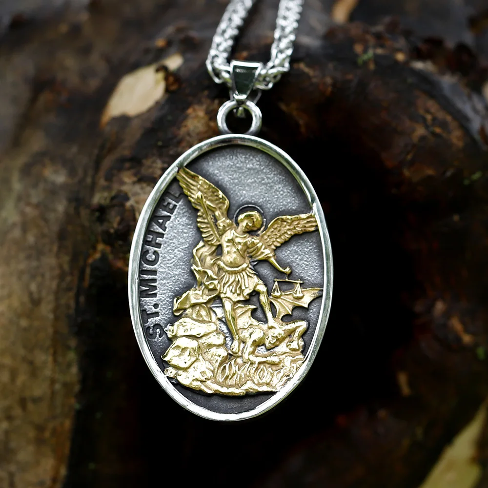 new Men Stainless Steel Archangel St.Michael Guardian Pendant Necklaces Fashion Jewelry Creativity Chains Gifts