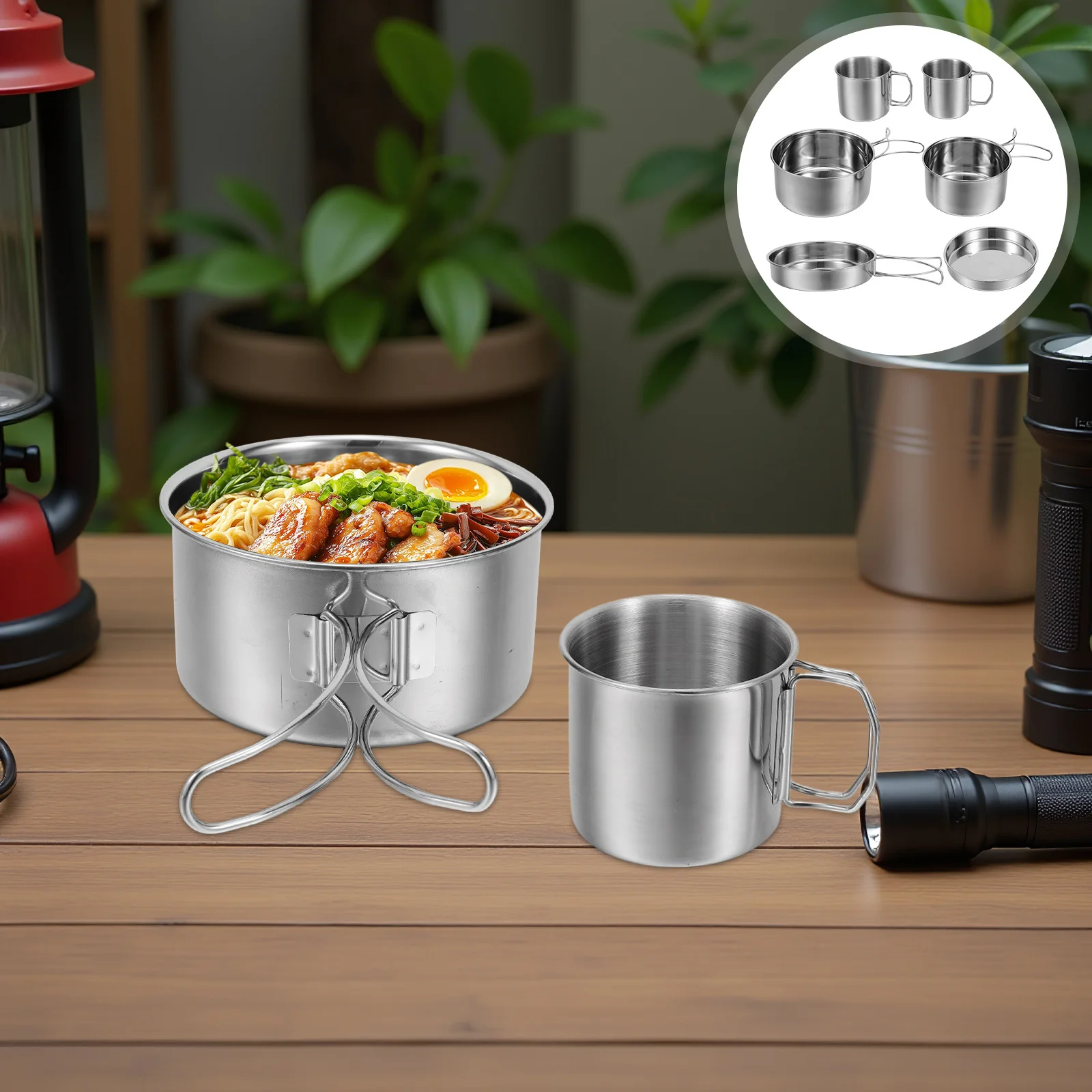 

1 Set Outdoor Folding Cutlery Set Stainless Steel Portable Camping Utensils For Hiking Picnic Backpacking Cookware Lightweight