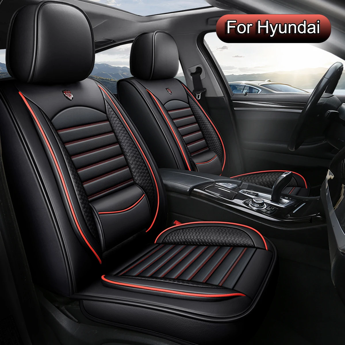 Autostoelhoezen Volledige set leer, autostoelbeschermers, geschikt voor Hyundai Tucson, Kona, i20, i30, i10, Santa Fe, Bayon, Nexo