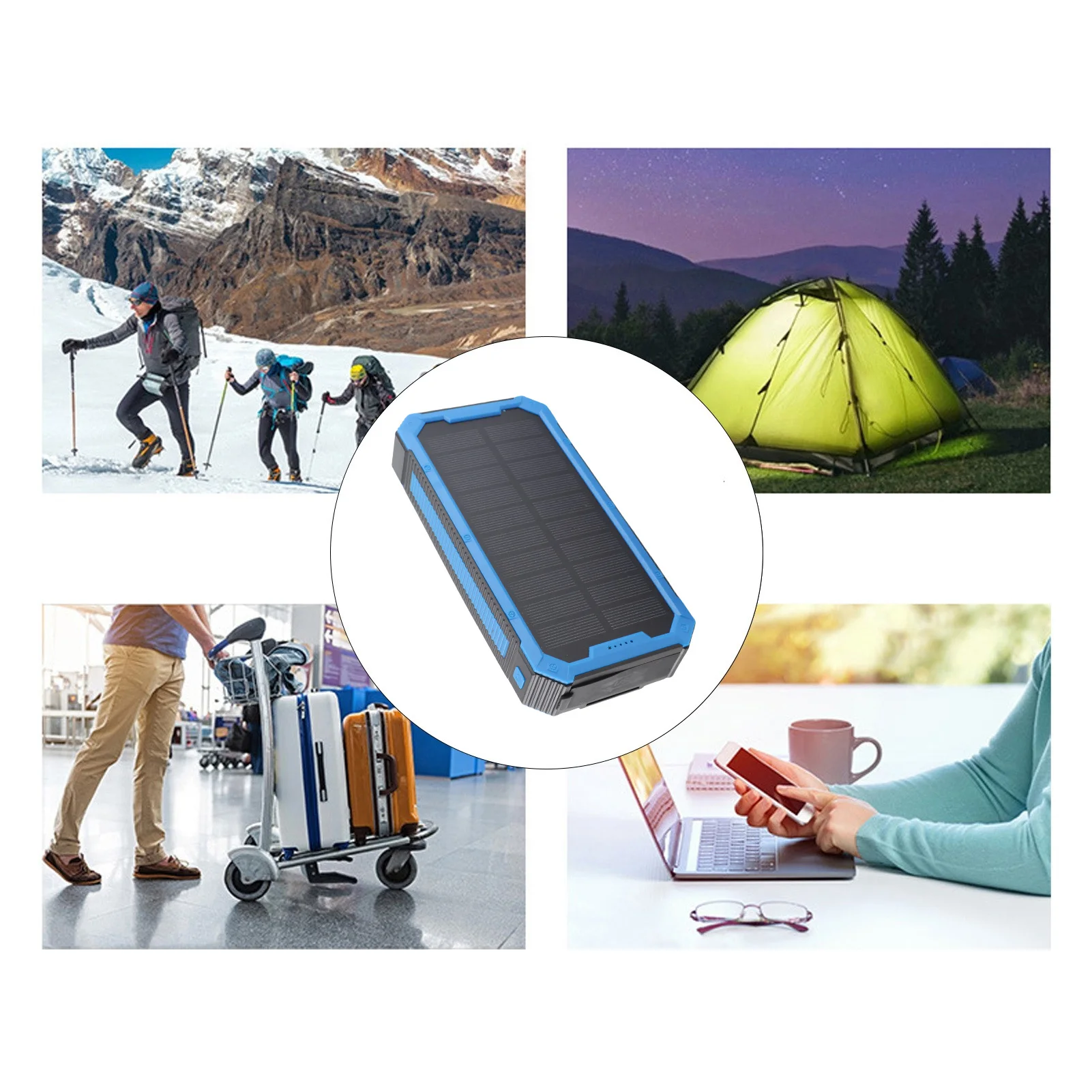 بنك الطاقة الشمسية 36800mAh 34LEDs 4 USB إخراج نوع C مدخلات بطارية خارجية تعمل بالطاقة الشمسية للتخييم في الهواء الطلق بنك الطاقة الشمسية
