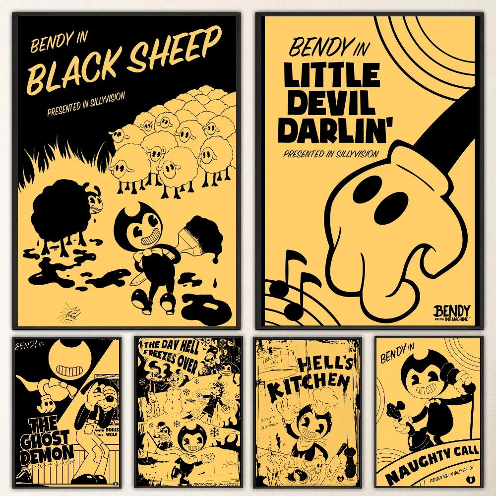 Póster de juego Bendy y la máquina de tinta, arte autoadhesivo, pegatina de papel impermeable, decoración de pared de habitación, cafetería, Bar, 1 ud.