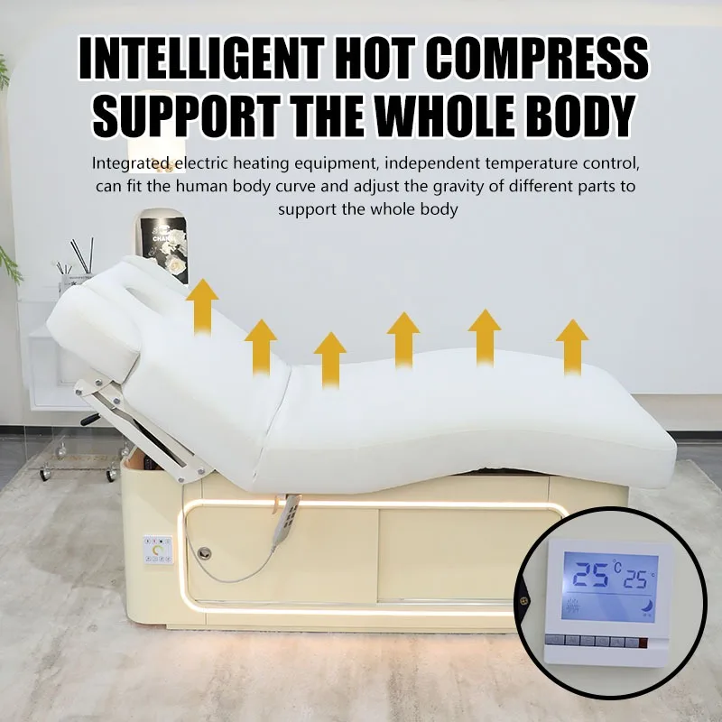 Luxury 2 Motors Beige Beauty Salon Massage Bed Heating Function Cosmetic Massage Bed Table Electric Facial Spa Bed