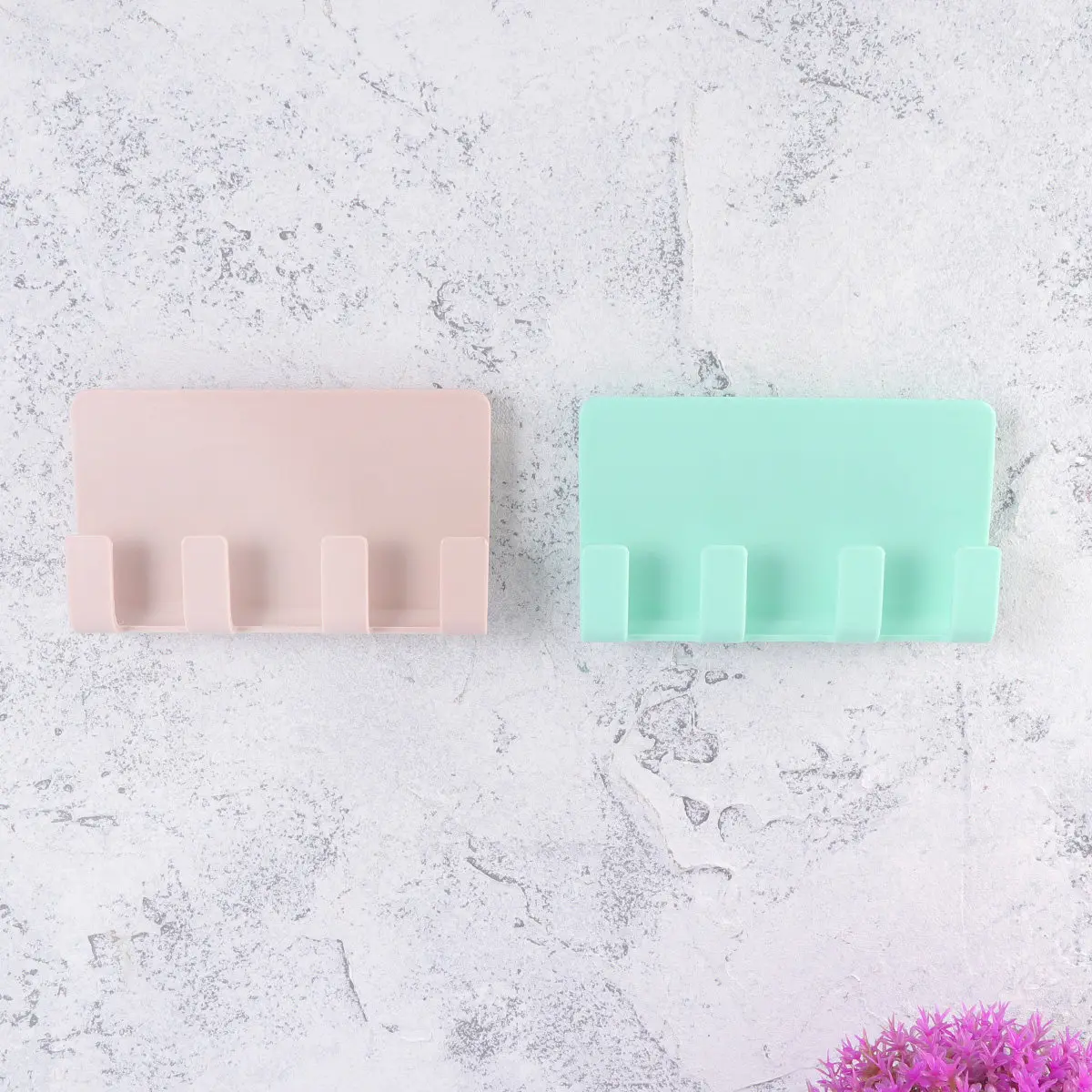 

2pcs Wall Mount Phone Holder Adhesive Charging Stand For Bedroom Living Room Kitchen Office Mobile Phone Storage Rack