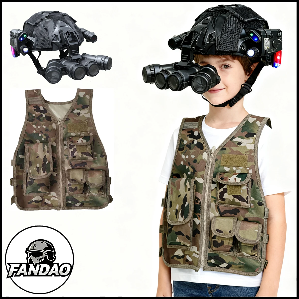 

Children's Helmet Vest Set Camouflage Breathable Kids Tactical Swat Costume for Paintball Shooting Cosplay Performance Props