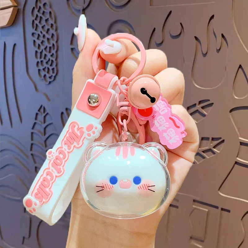 Cute Kitty Head Keychain Cartoon Kawaii Acrylic Cat Jewelry Accessories Key Chain Women Couples Car Handbag Bell Pendant Keyring