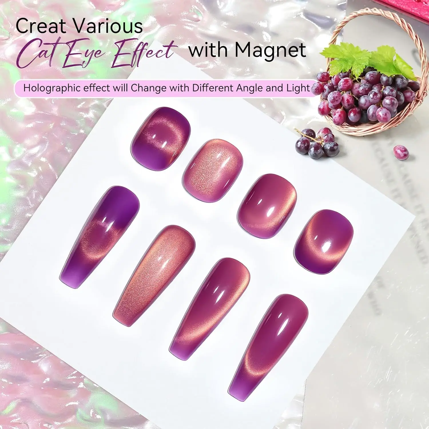 Makartt Cat Eye Gel Nail Polish Magnetic Soak Off UV Gel Polish Glitter Sparkle Nail Art Varnish Manicure Lacquer 15ML Grape