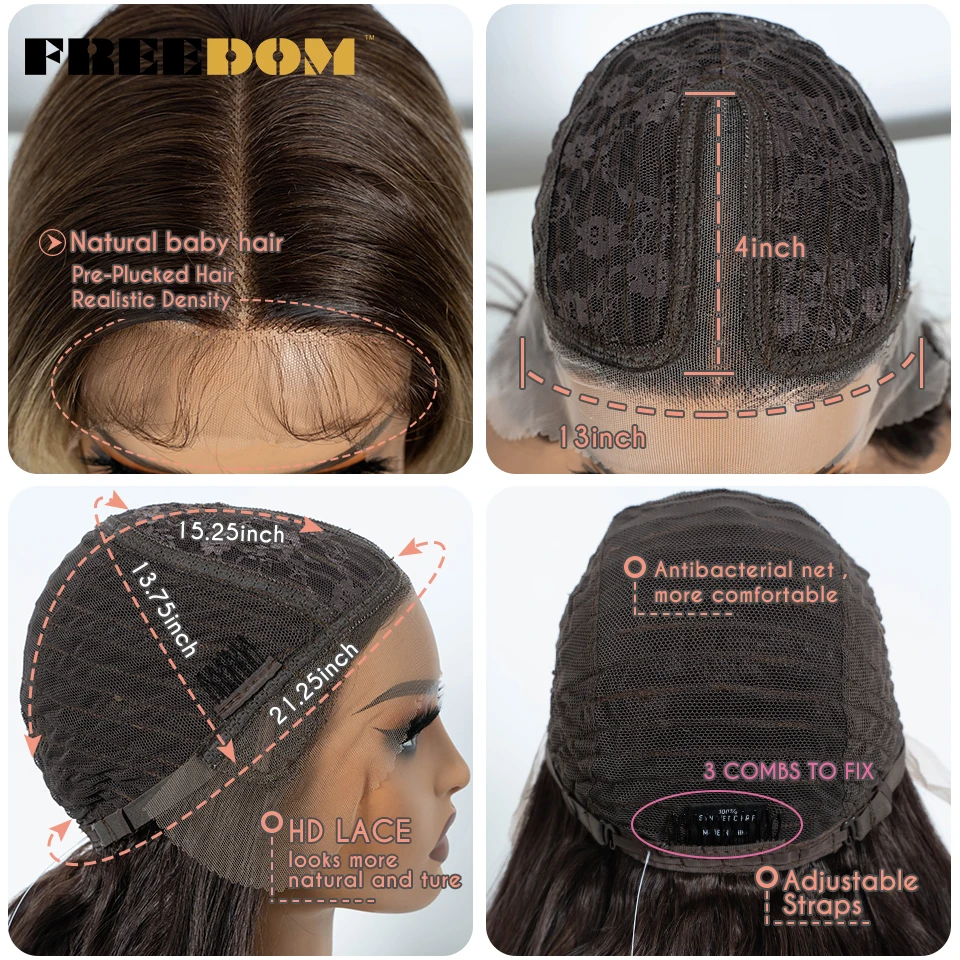 FREEDOM Synthetische Perücken mit Spitze vorne für Damen, 24 Zoll lang, gewellt, Ombré-Blond mit braunen Highlights, hitzebeständige Perücke für den täglichen Gebrauch. – Detail 5