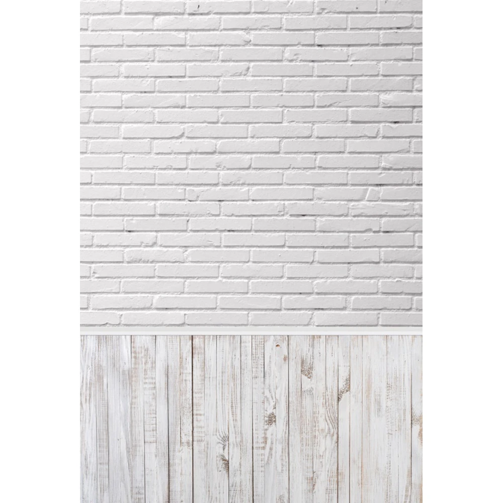 White Brick Wall Wooden Floor Photography Backdrop Baby Portrait Wedding Photographic Background Party Home Decor Photo Studio