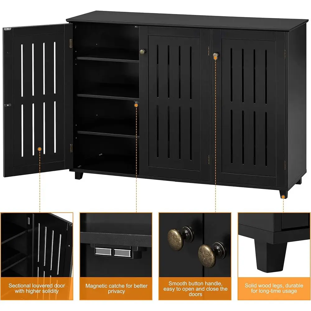 Freestanding 4-Tier Shoe Storage Cabinet with 3 Doors & Adjustable Shelves, Entryway Bathroom Footwear Organizer view 5