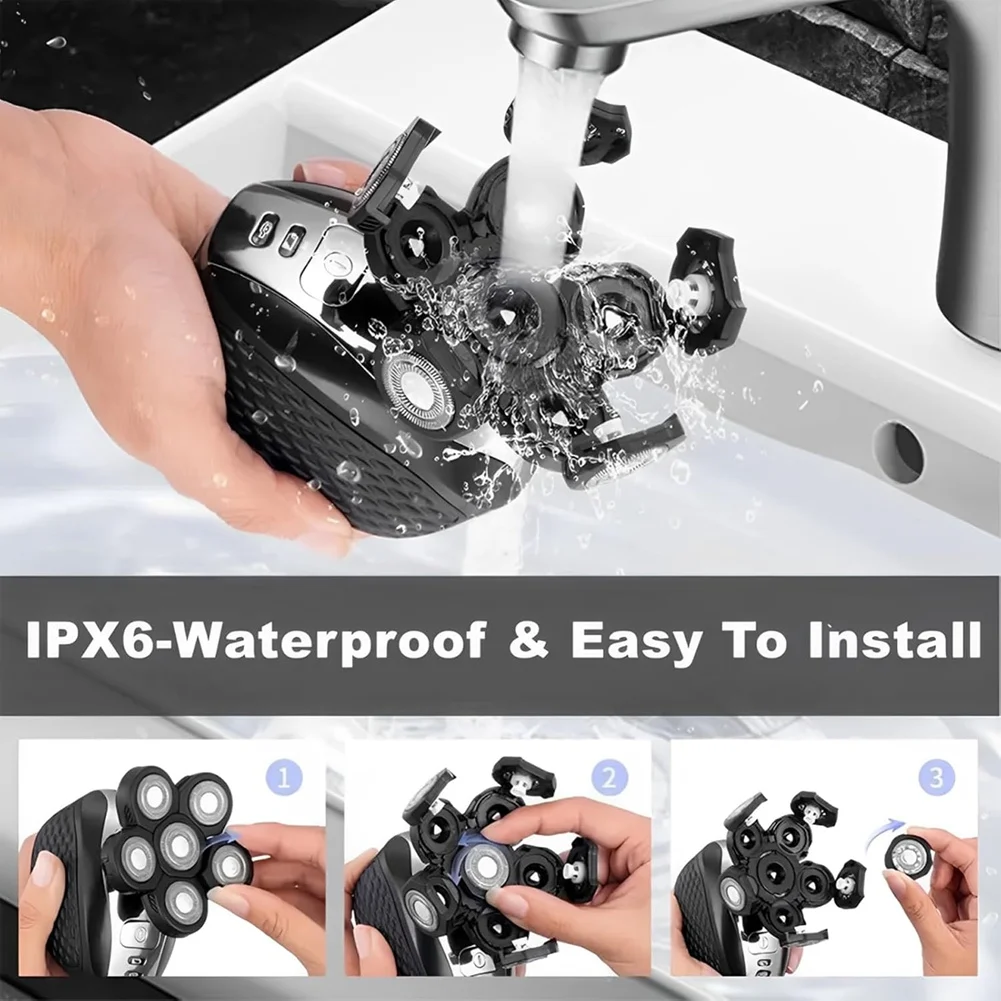 A73U 2pcs 6 Blades Head Shaver Replacement Heads, for Many Model Bald Shavers for Men,Waterproof,Wet and Dry Use for Home