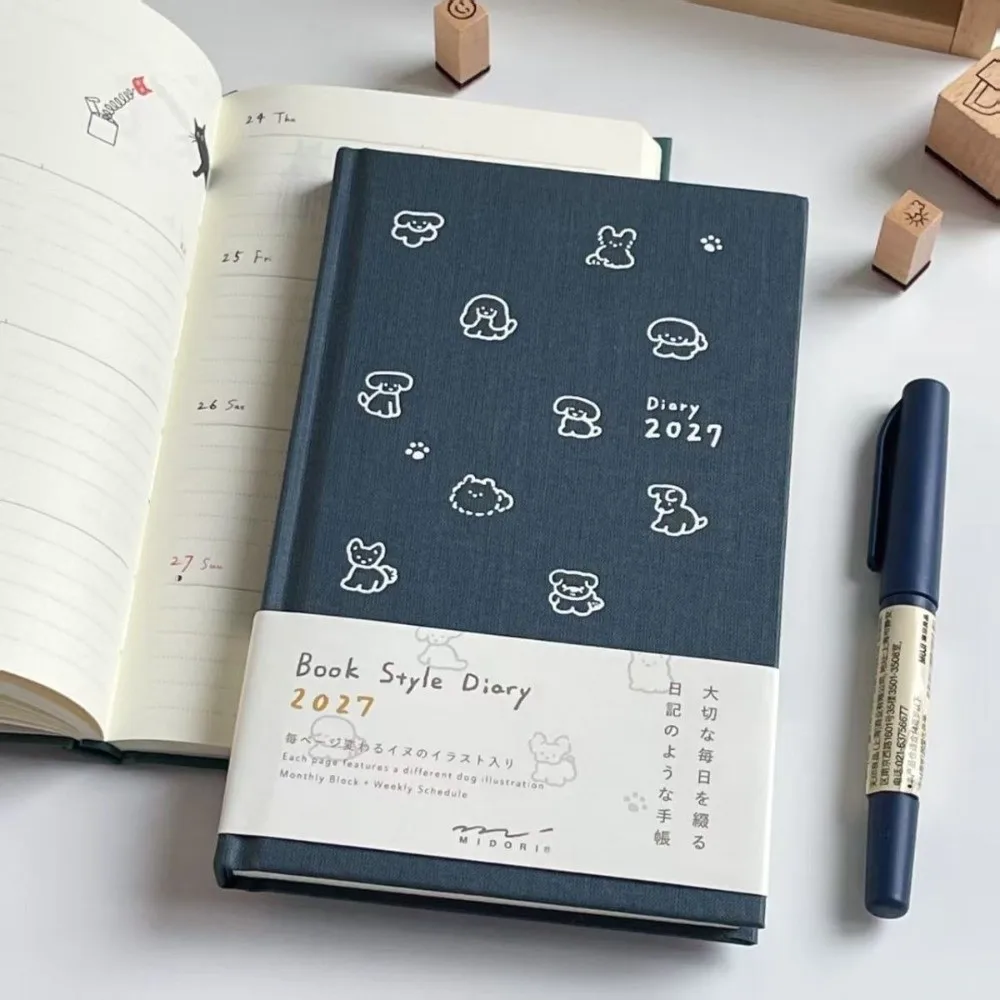 Gifts Kitten/Puppy Illustration 2027 Schedule Book Hard Shell Hardcover Illustration Notebook To Do List Daily Planner Students