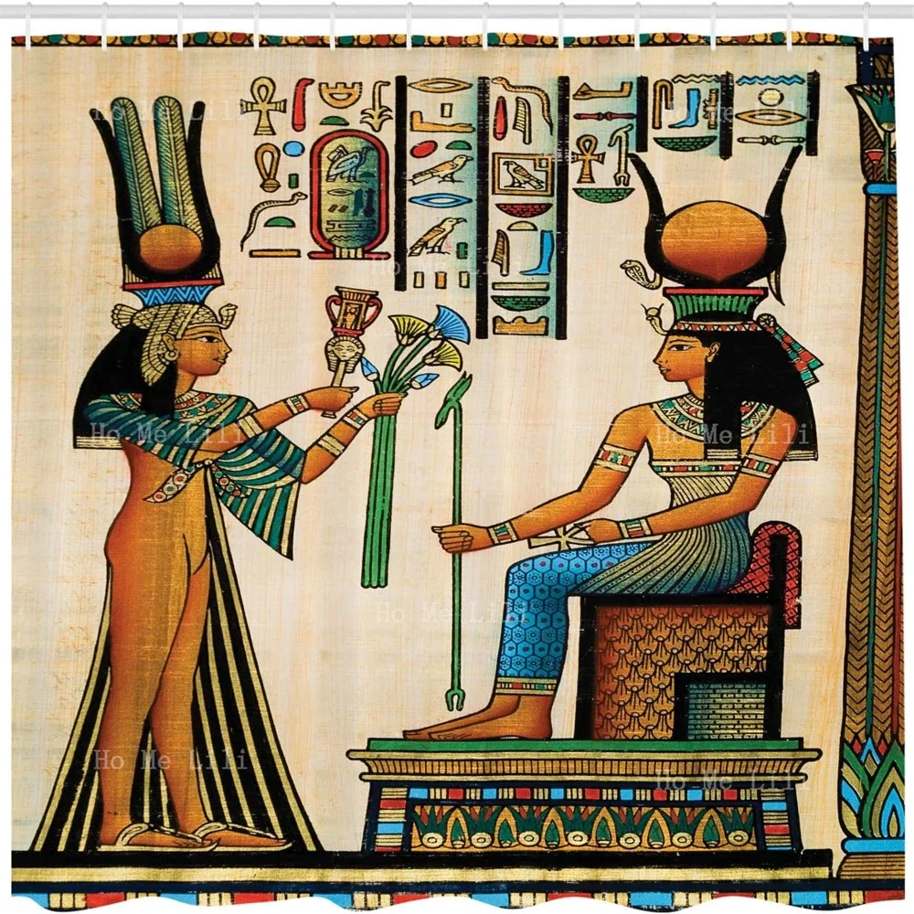 Ancient Egyptian Prints Depicting Old Papyrus Queen Nefetari Historical Imperial Art Bath Decorated With Waterproof Shower Curta