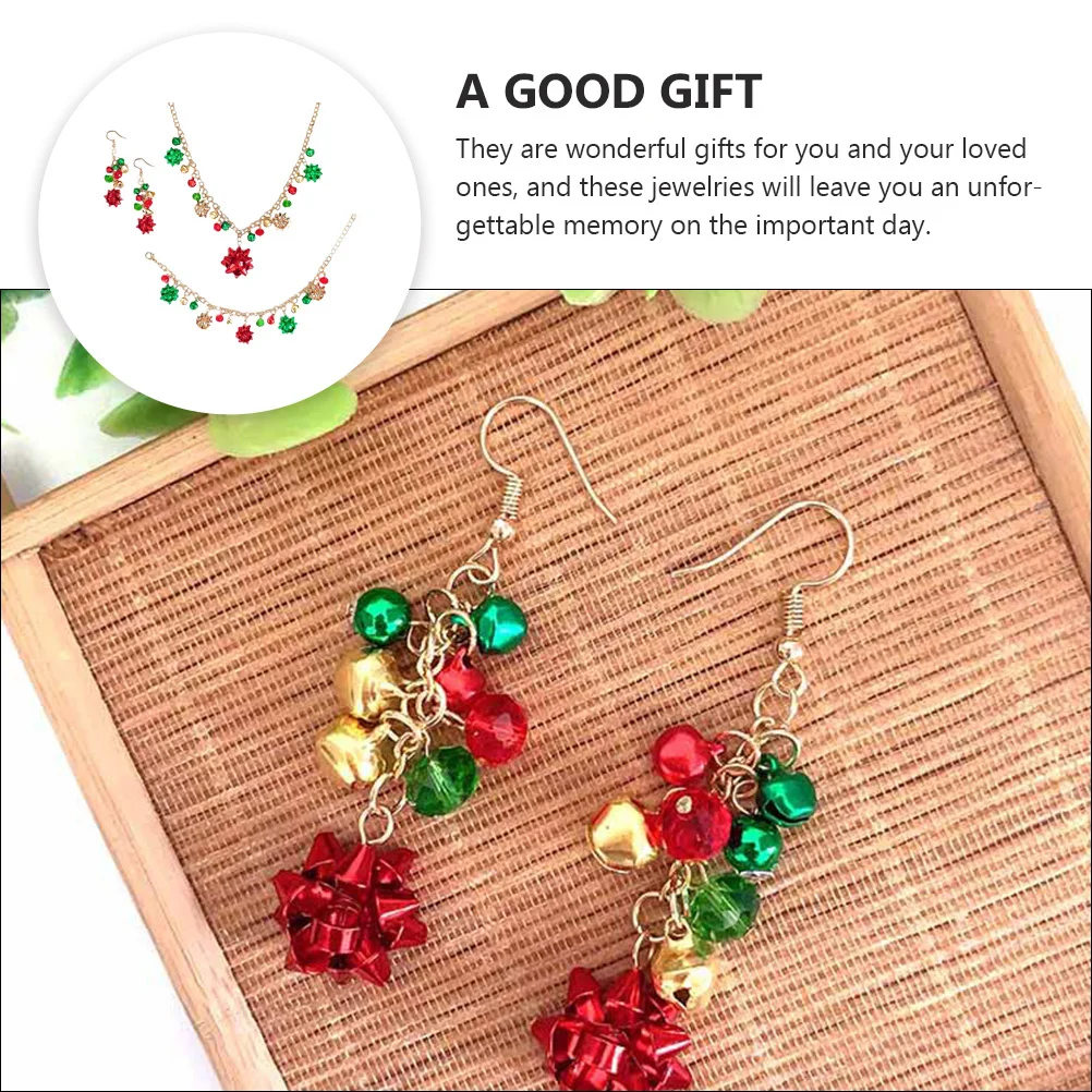 

1Set Christmas Necklace Earrings Set Flower Bell Decorated Jewelry Festive Party Accessories Gift for Women Holidays