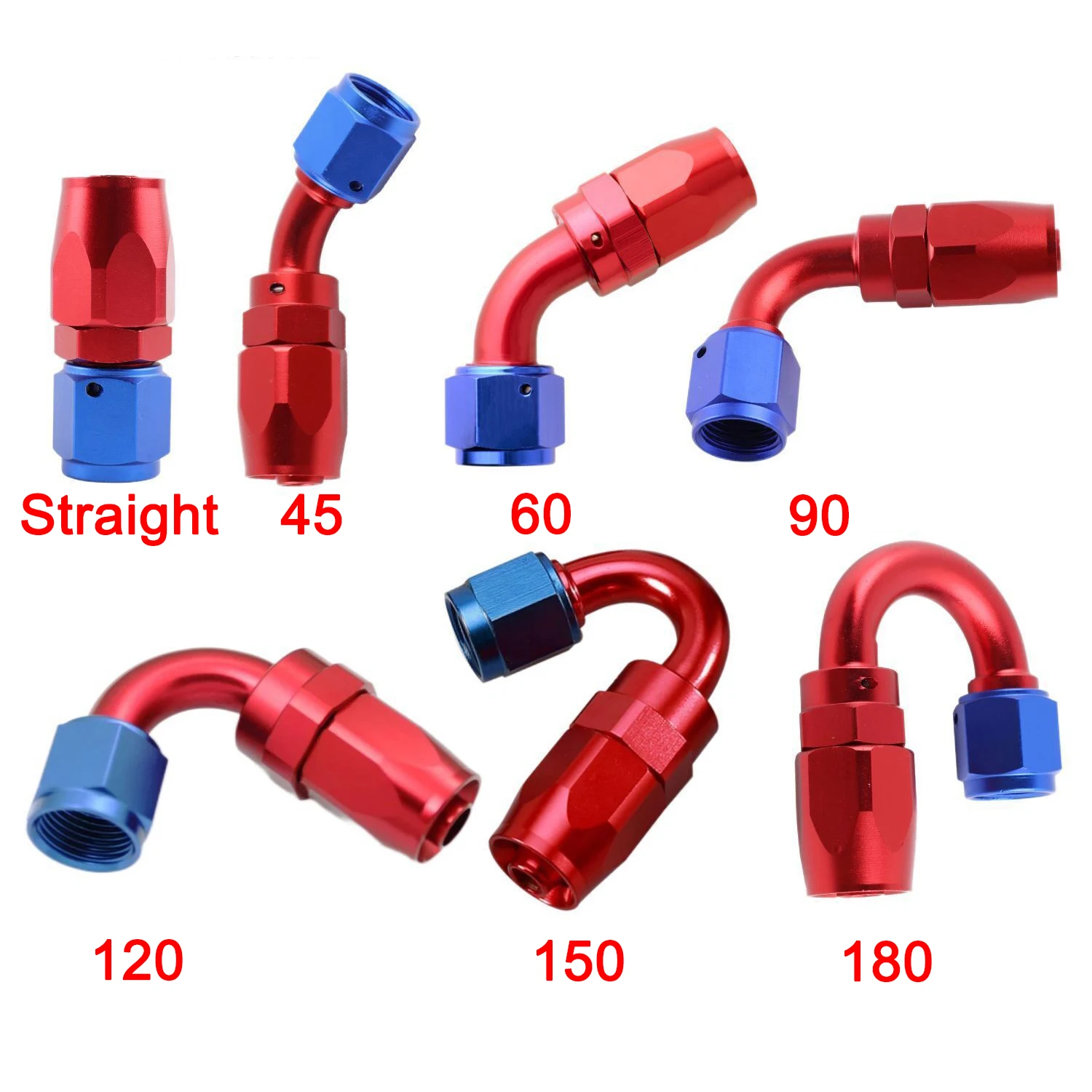 1 Pc Red&Blue AN10 AN12 AN16 Straight 45 60 90 120 150 180 Degree Oil Fuel Swivel Hose End Fitting Oil Hose End Adaptor Kit