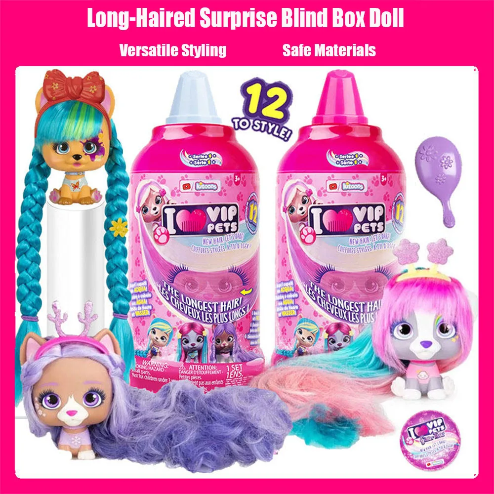 I Love VIP Pets Mini Dolls, Perritos de Pelo Largo con Accesorios para Peinar y Trenzar, Caja Sorpresa, un Gran Regalo