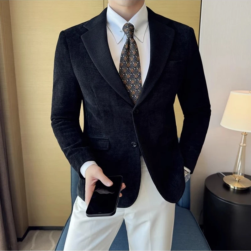 2025 Autumn Winter Velvet Suit Jacket Men Casual Business Blazers Wedding Groom Social Banquet Party Formal Blazer Men Clothing