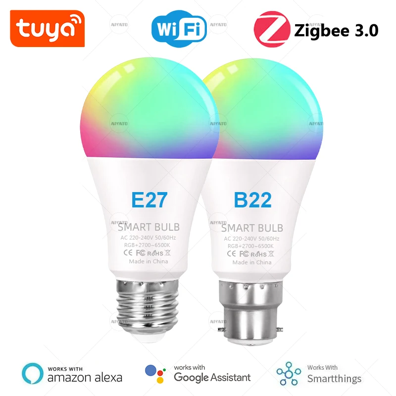 B22 Tuya Zigbee WIFI Smart Bulb lamps  220V Led RGBCW Light Voice Control Timing Smart Life APP Works With Alexa Google Home