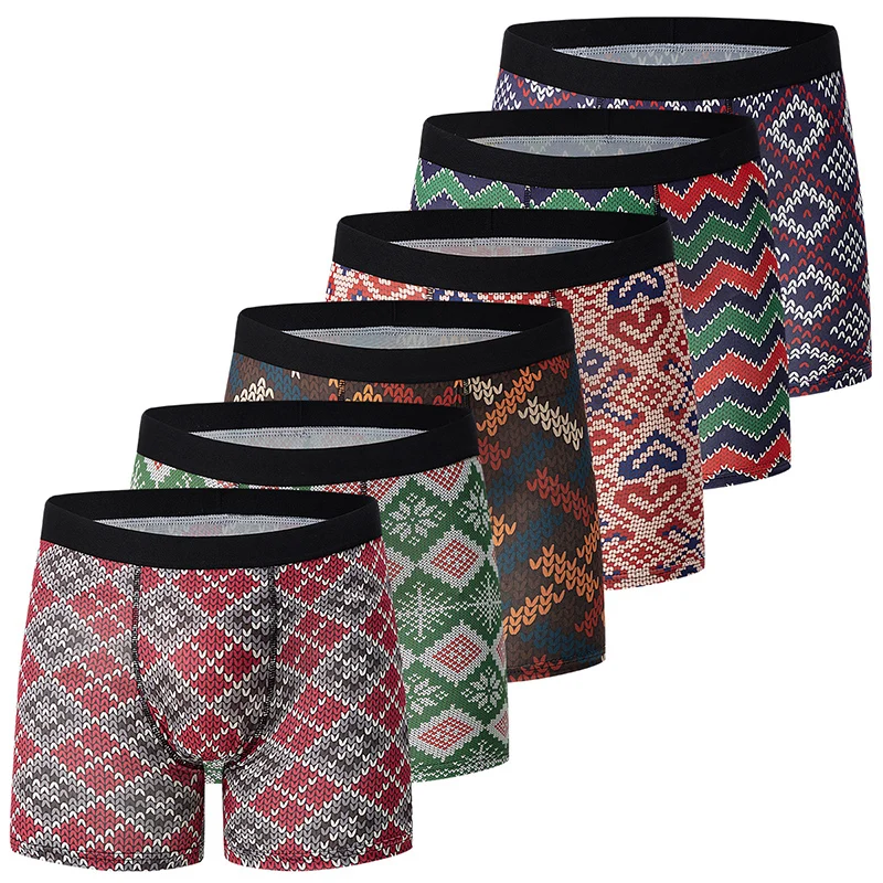 6-Pcs Men's Fashion Printing Long Underwear Teenagers To Adults Multi-size Comfortable Sports Boyshort Plus Size Fitness Shorts image 3