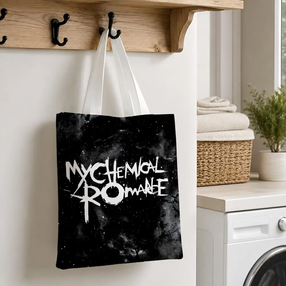 M-My C-Chemical R-Romance Storage Bags Canvas Tote Reusable Shoulder Carry For Shopping Travel Work And School