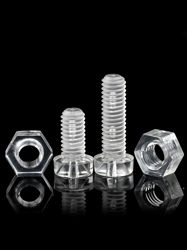 20/30/50/100/200sets M3 M4 M5 M6 Acrylic Clear Transparent Plastic Nylon Round Head Phillips Cross Screw Bolt + Hex Nut