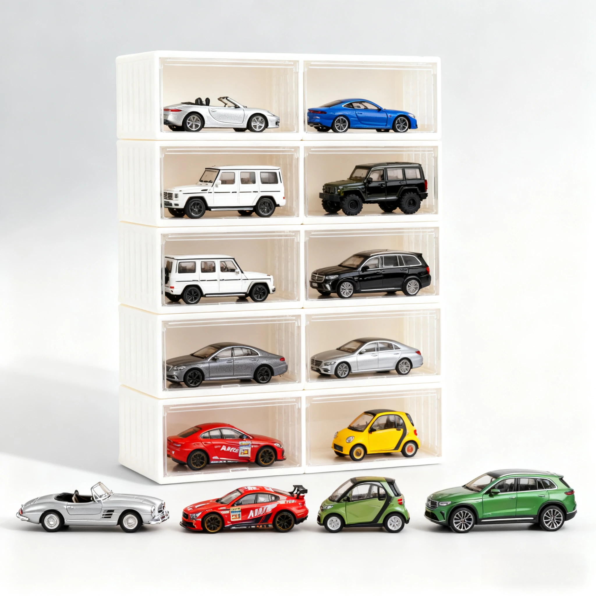 1:64 Car Model Storage Box 5pcs - Dust-proof DIY Combination Container, Toy Figure Display Stand for Collection