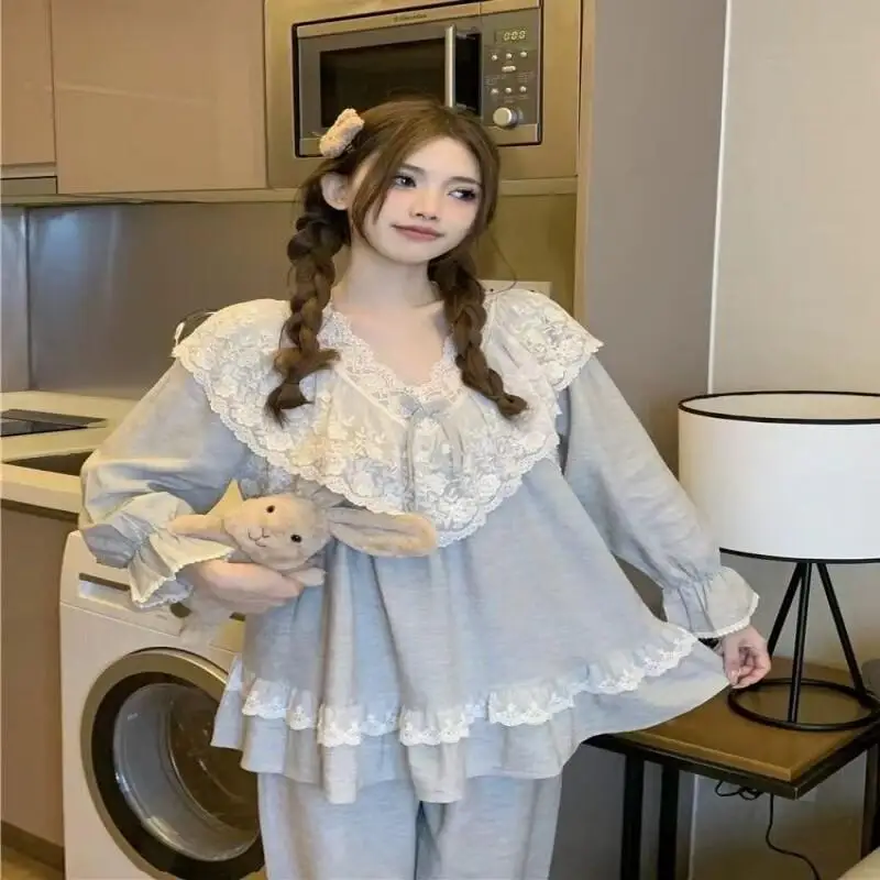 

Cute Long Sleeved Home Suit Set That Can Be Worn Outside Fashion Homewear Pajama Warm Pajamas for Winter Women's Trousers Sets