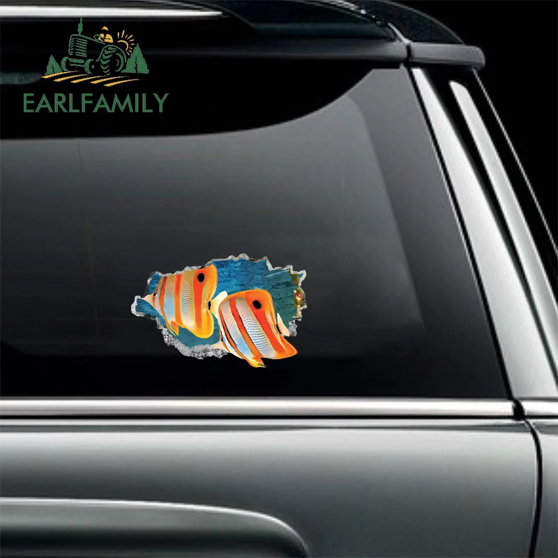 EARLFAMILY 13cm x 8.5cm for Orange Fish 3D Car Sticker Waterproof Fashionable Decals Simple Creative Scratch-Proof Car Label