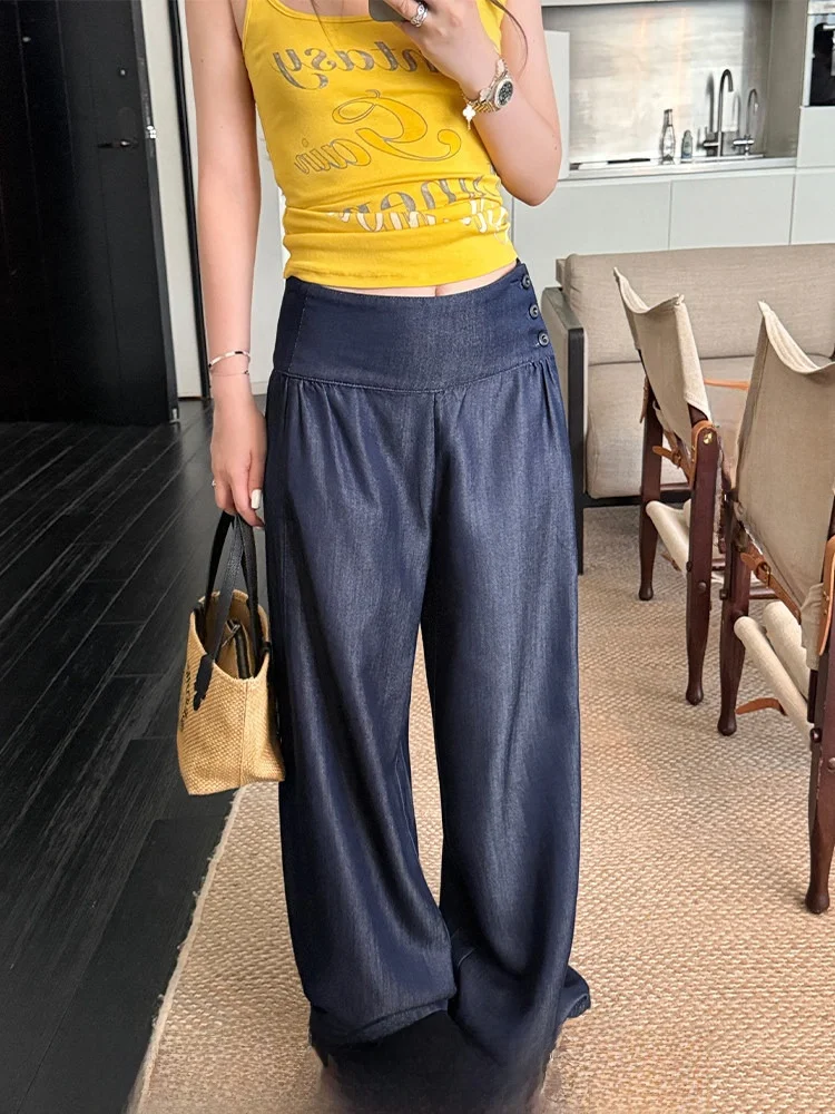 

Джинсы Xzichic винтажные, широкие, свободного кроя, женские, длинные, повседневные, с дизайнерским акцентом, для весны и лета