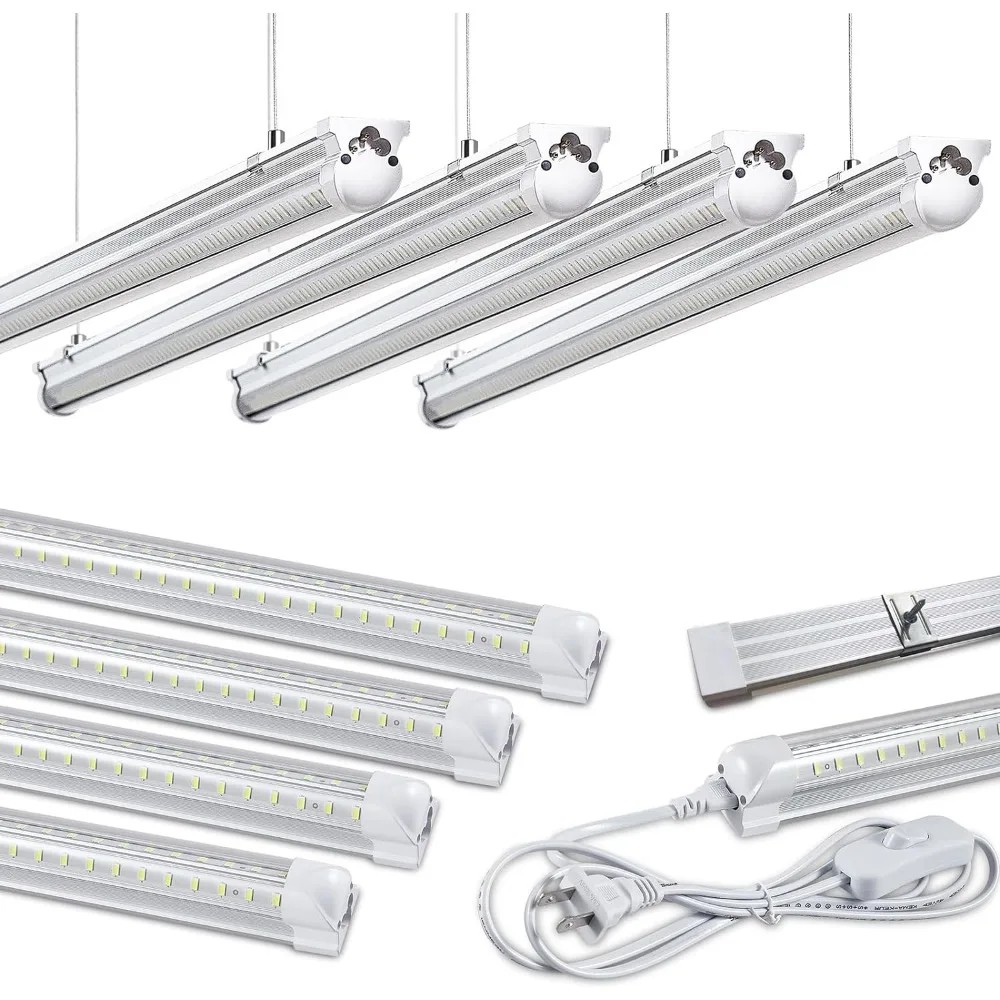 Skymoatled 8Pack 4FT LED Shop Light Garage Lights,50W 6000K 7500LM White Light,Hanging/Surface Mount,T8 4FT LED Tube