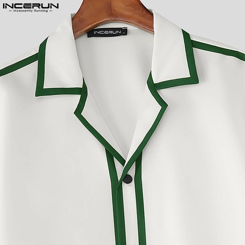 INCERUN Мужские комплекты Лоскутная рубашка с короткими рукавами и брюки Комплекты из двух предметов Уличная одежда Свободные модные мужские повседневные костюмы 2025 года S-5XL