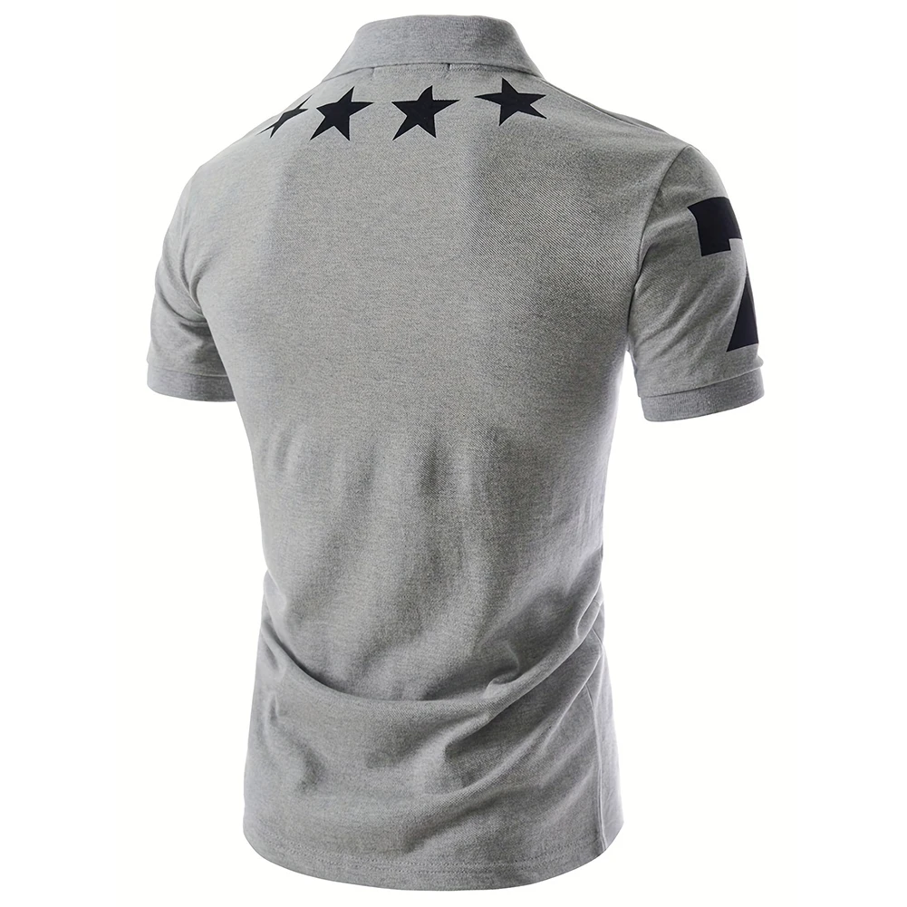 تي شيرت للرجال بأكمام قصيرة بأزرار طية صدر ، توبات طباعة مخططة لحفلات الأعمال ، صيفي غير رسمي